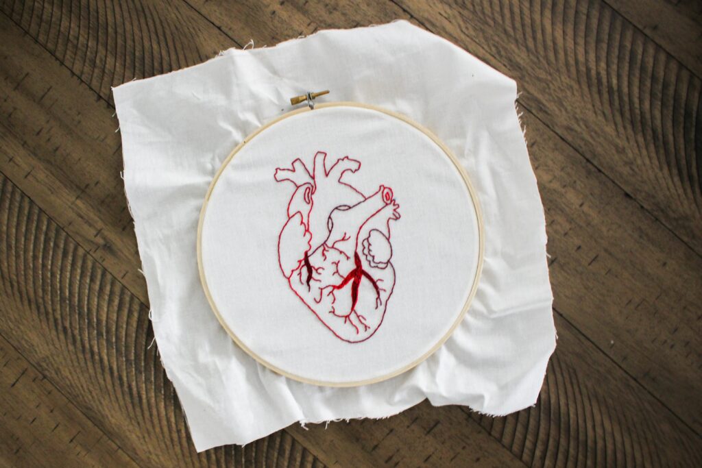 Anatomical heart embroidery.